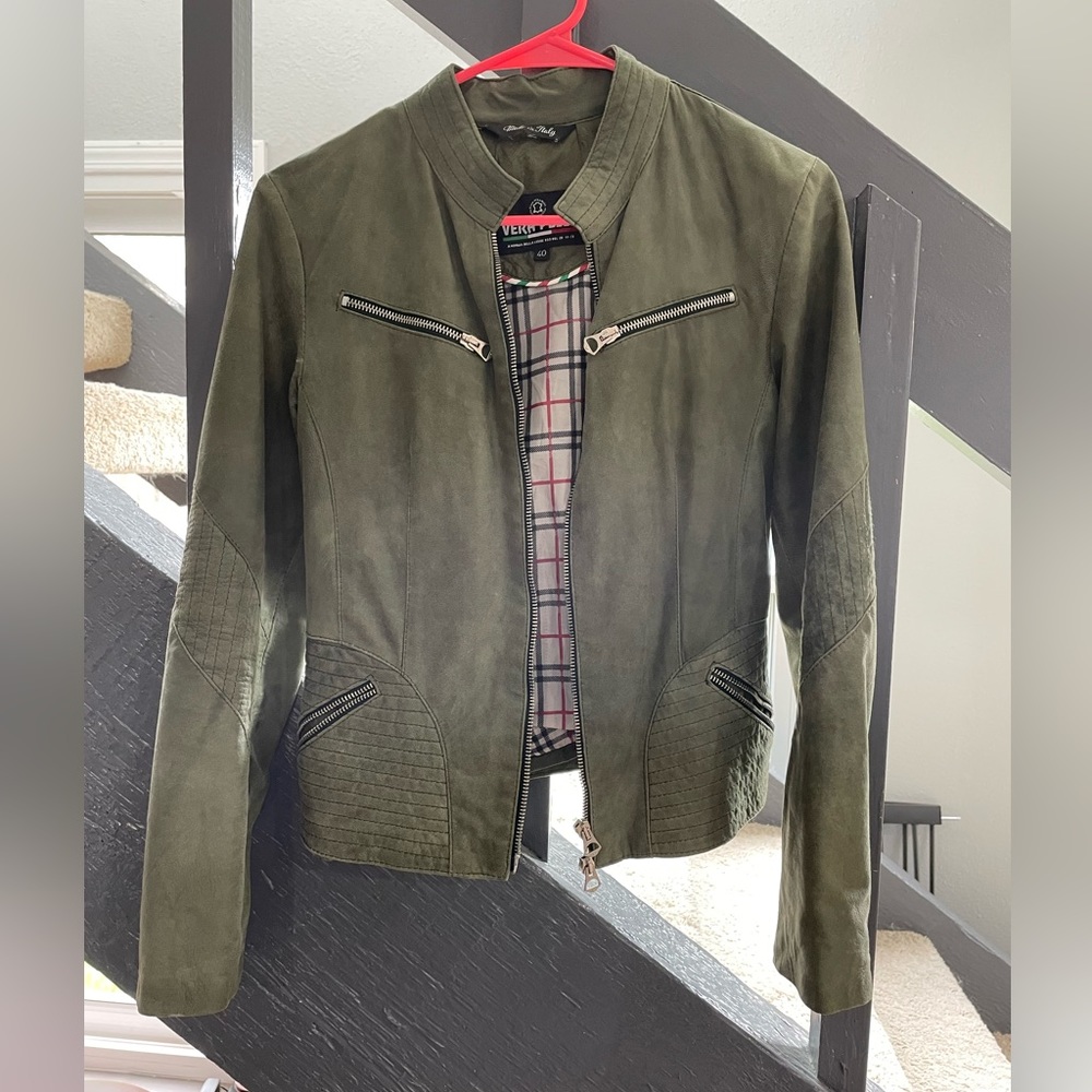 Vera Pelle Green Italian Leather City Jacket Size S